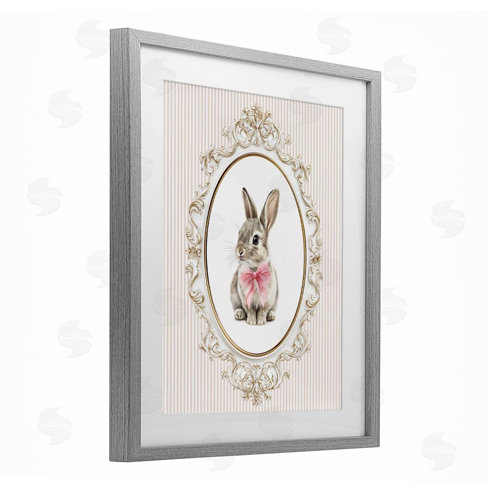 Christine Simpson Art Ornate Border Bunny Gray Framed Print Under Glass Wall Art