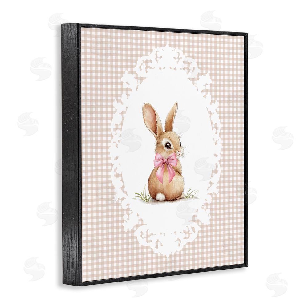 Christine Simpson Art Vintage Bow & Gingham Bunny Black Framed Giclee Wall Art Print