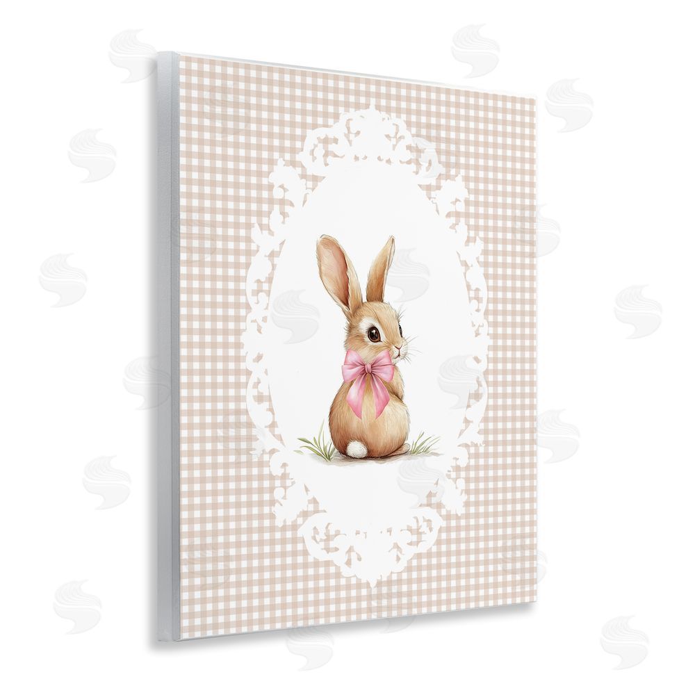 Christine Simpson Art Vintage Bow & Gingham Bunny Wall Plaque Art Print