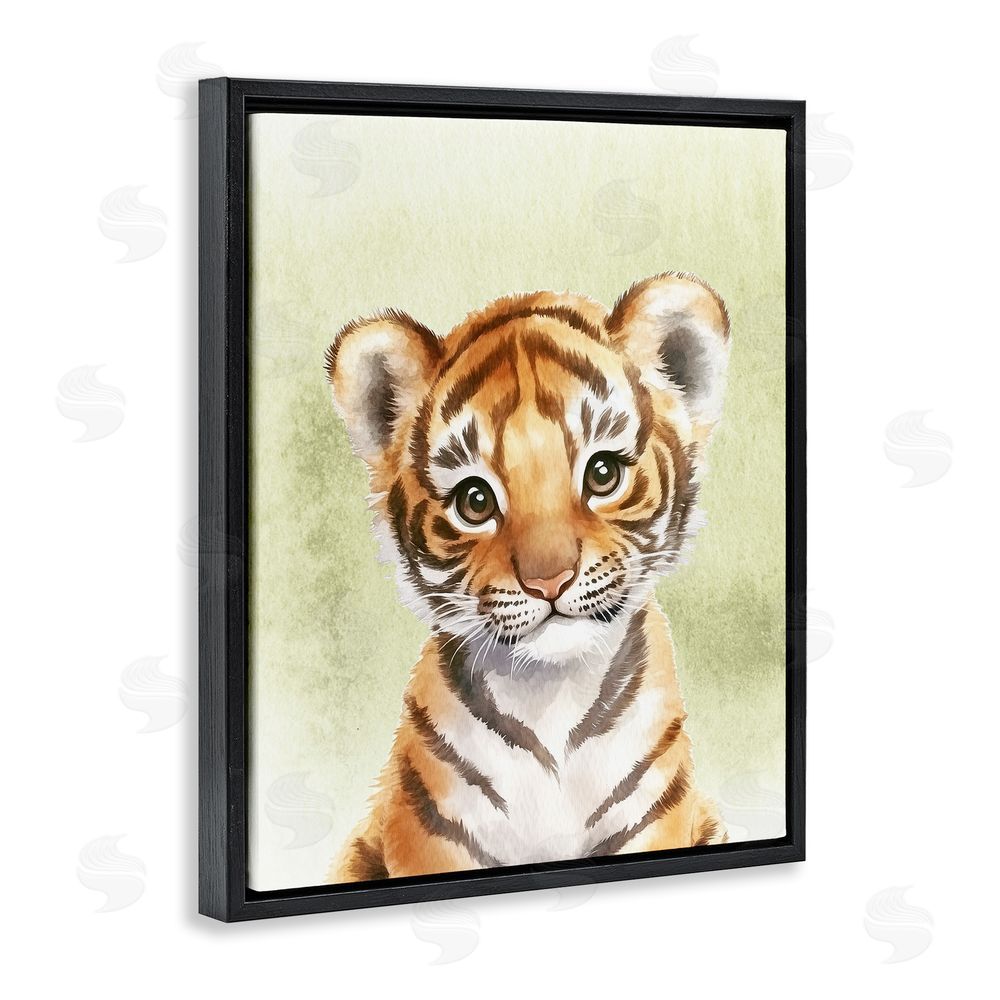 Christine Simpson Art Jungle Friends Baby Tiger Black Floating Frame Canvas Wall Art Print