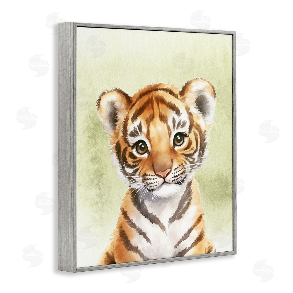 Christine Simpson Art Jungle Friends Baby Tiger Gray Framed Giclee Wall Art Print