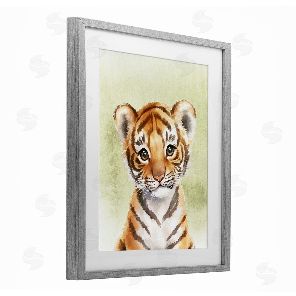 Christine Simpson Art Jungle Friends Baby Tiger Gray Framed Print Under Glass Wall Art