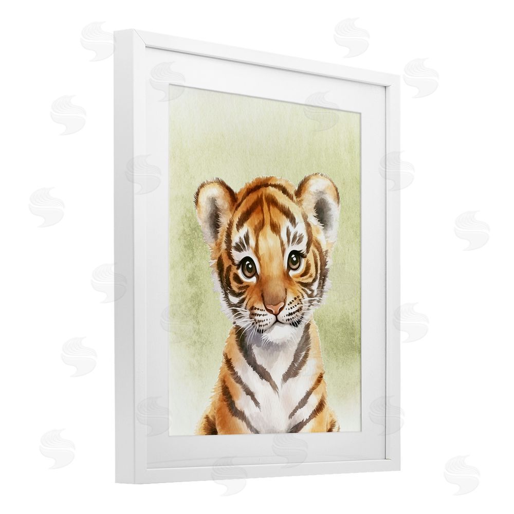Christine Simpson Art Jungle Friends Baby Tiger White Framed Print Under Glass Wall Art