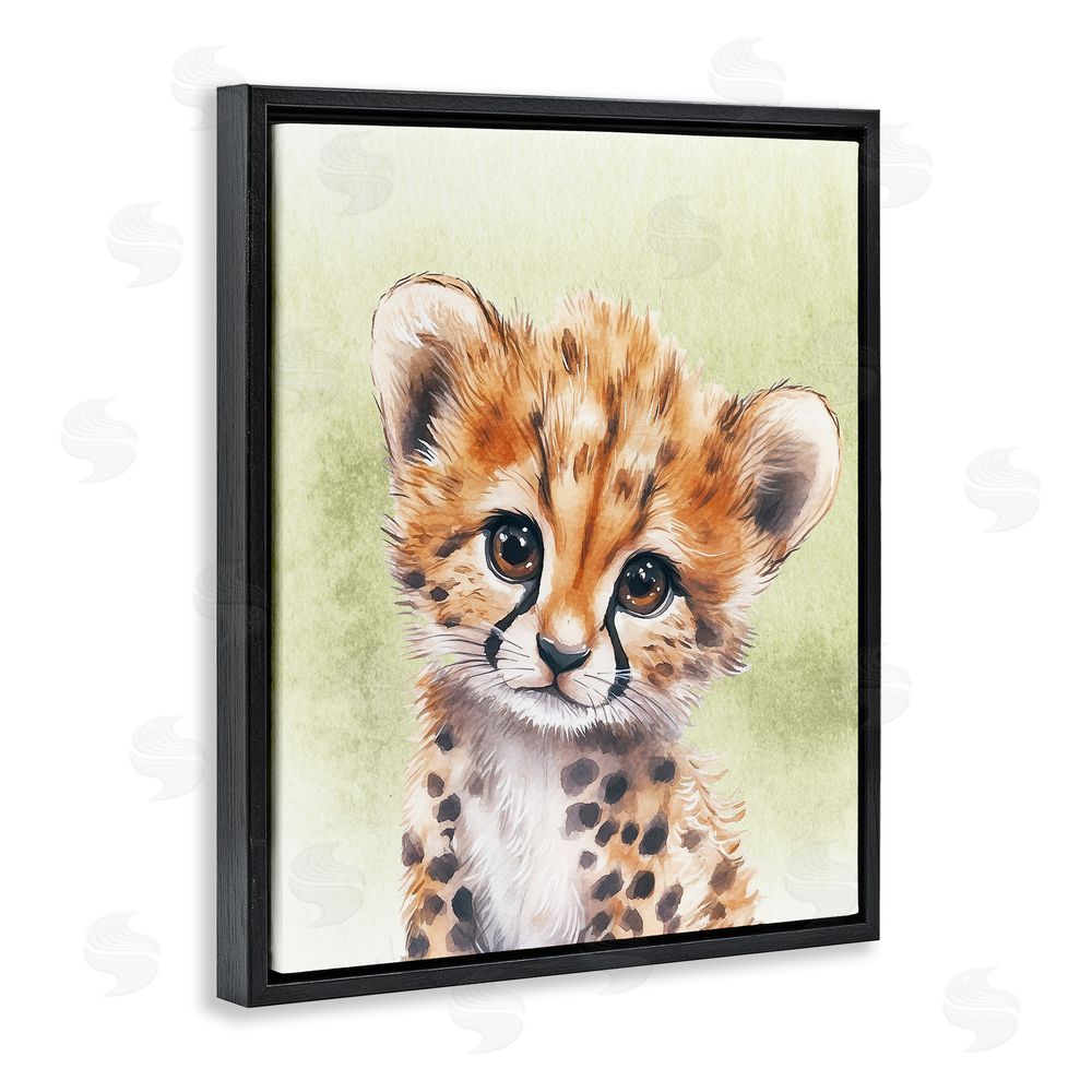 Christine Simpson Art Jungle Friends Baby Cheetah Black Floating Frame Canvas Wall Art Print