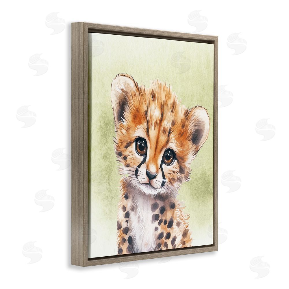 Christine Simpson Art Jungle Friends Baby Cheetah Brown Floating Frame Canvas Wall Art Print
