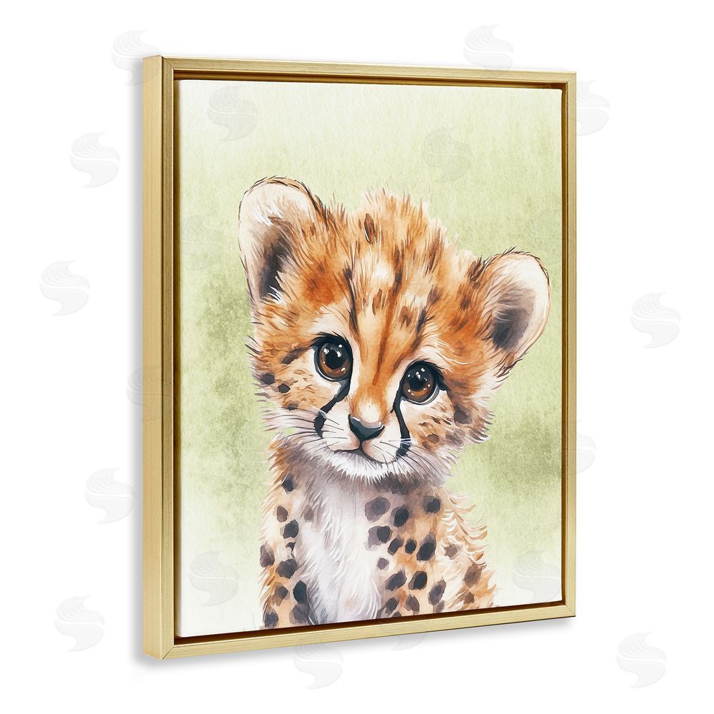Christine Simpson Art Jungle Friends Baby Cheetah Gold Floating Frame Canvas Wall Art Print
