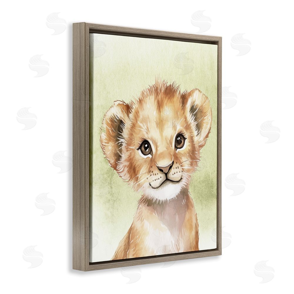 Christine Simpson Art Jungle Friends Baby Lion Brown Floating Frame Canvas Wall Art Print