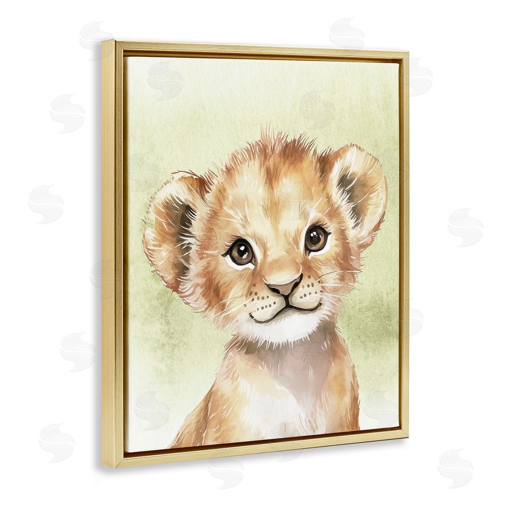 Christine Simpson Art Jungle Friends Baby Lion Gold Floating Frame Canvas Wall Art Print