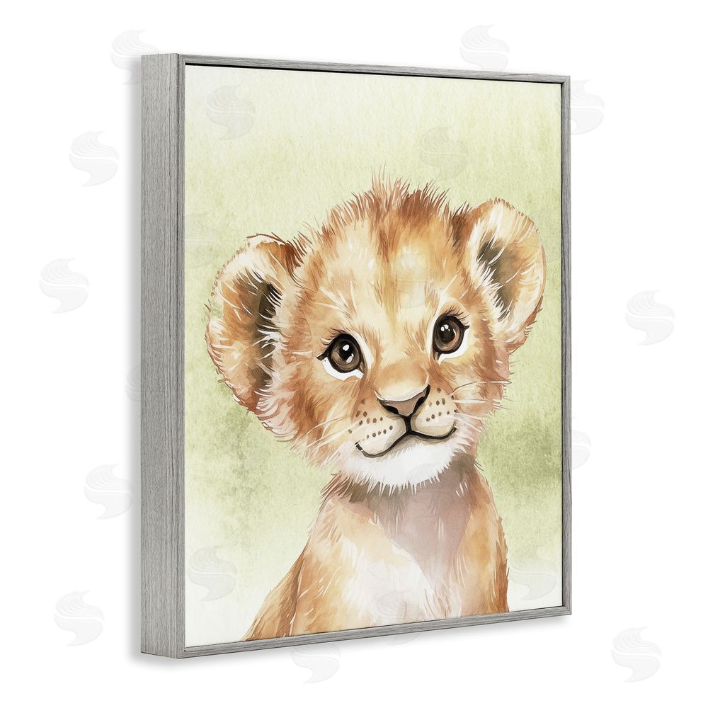 Christine Simpson Art Jungle Friends Baby Lion Gray Framed Giclee Wall Art Print