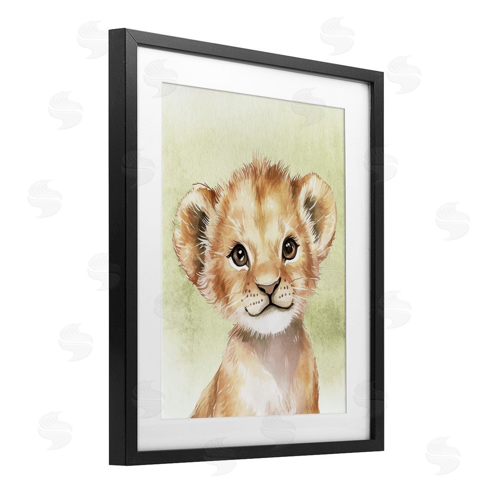 Christine Simpson Art Jungle Friends Baby Lion Black Framed Print Under Glass Wall Art