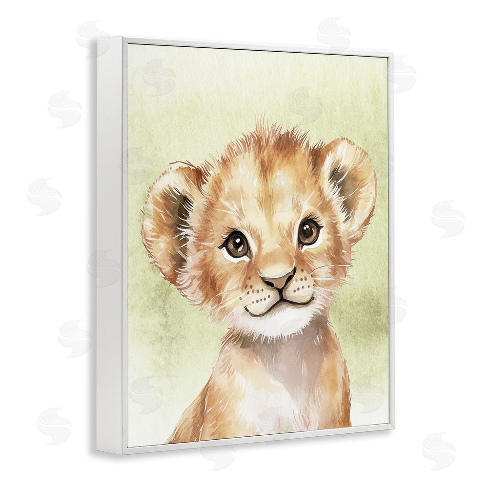 Christine Simpson Art Jungle Friends Baby Lion White Framed Giclee Wall Art Print