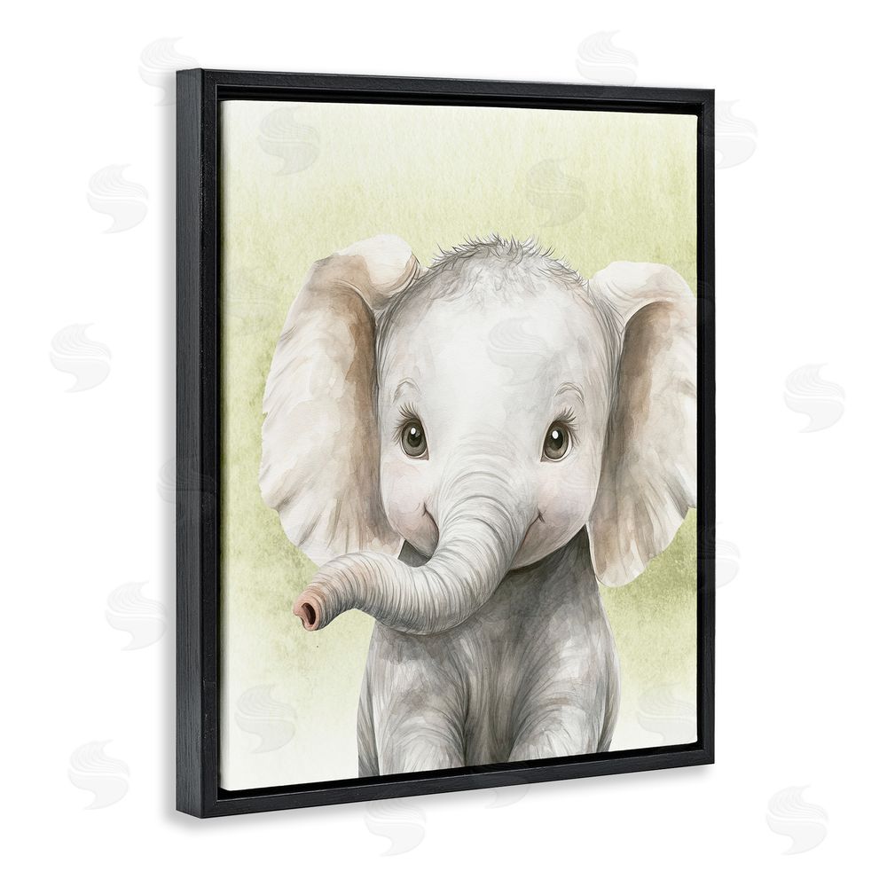 Christine Simpson Art Jungle Friends Baby Elephant Black Floating Frame Canvas Wall Art Print