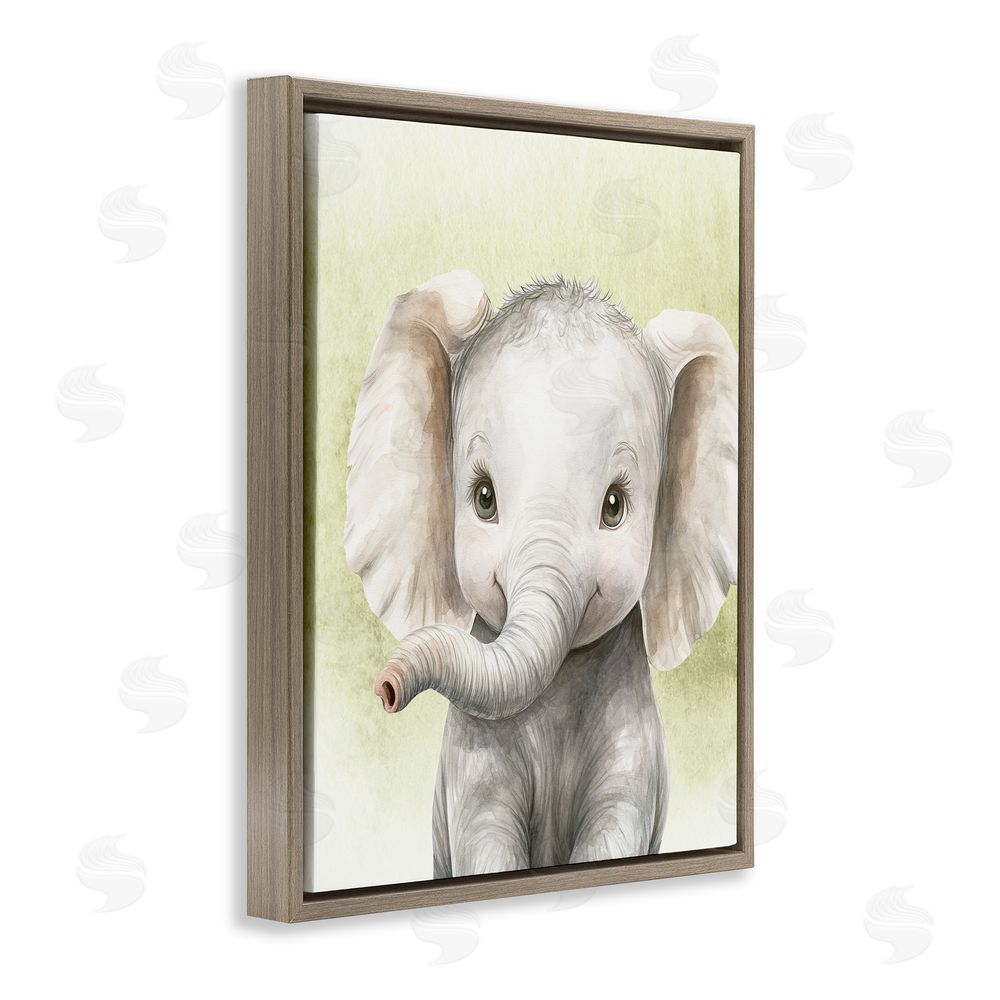 Christine Simpson Art Jungle Friends Baby Elephant Brown Floating Frame Canvas Wall Art Print