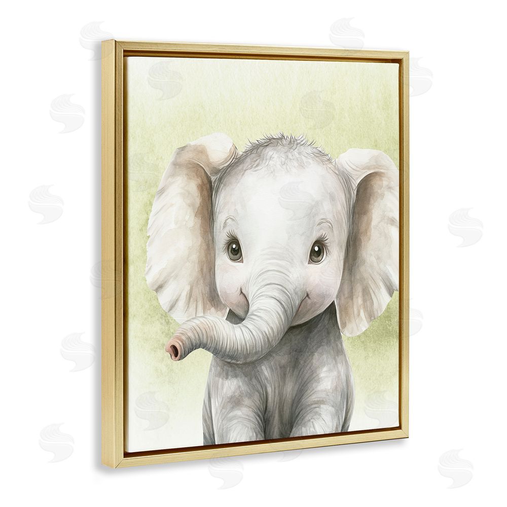 Christine Simpson Art Jungle Friends Baby Elephant Gold Floating Frame Canvas Wall Art Print