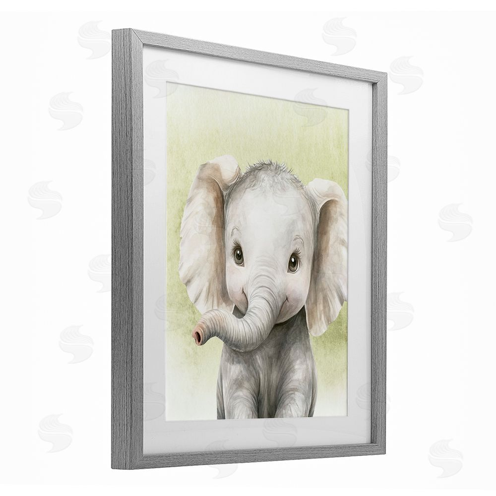 Christine Simpson Art Jungle Friends Baby Elephant Gray Framed Print Under Glass Wall Art