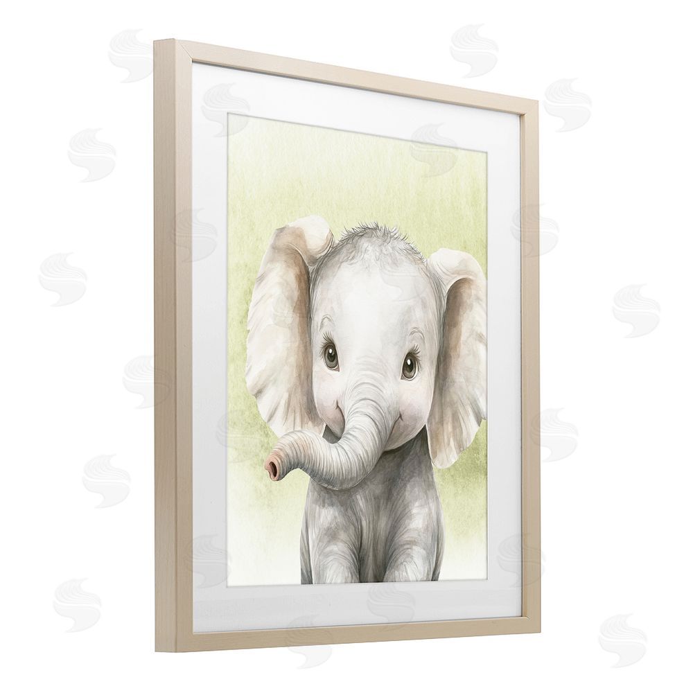 Christine Simpson Art Jungle Friends Baby Elephant Brown Framed Print Under Glass Wall Art