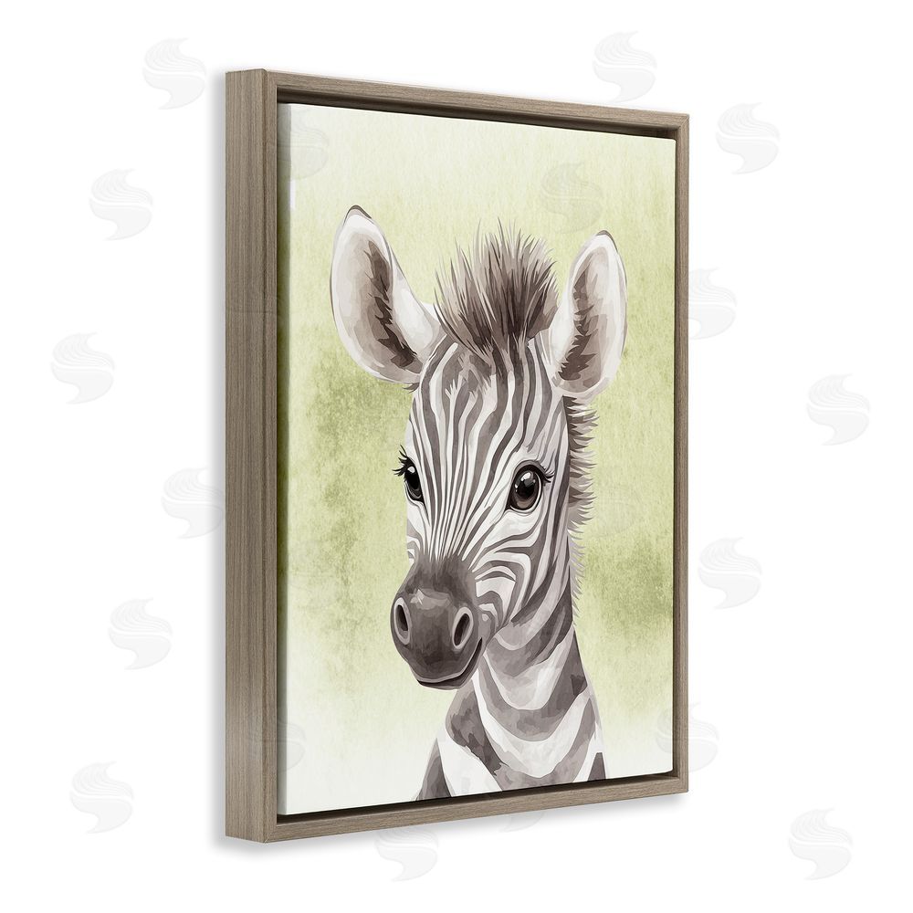 Christine Simpson Art Jungle Friends Baby Zebra Brown Floating Frame Canvas Wall Art Print