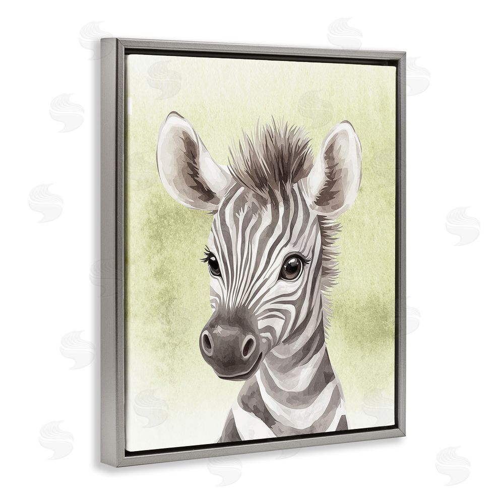 Christine Simpson Art Jungle Friends Baby Zebra Gray Floating Frame Canvas Wall Art Print