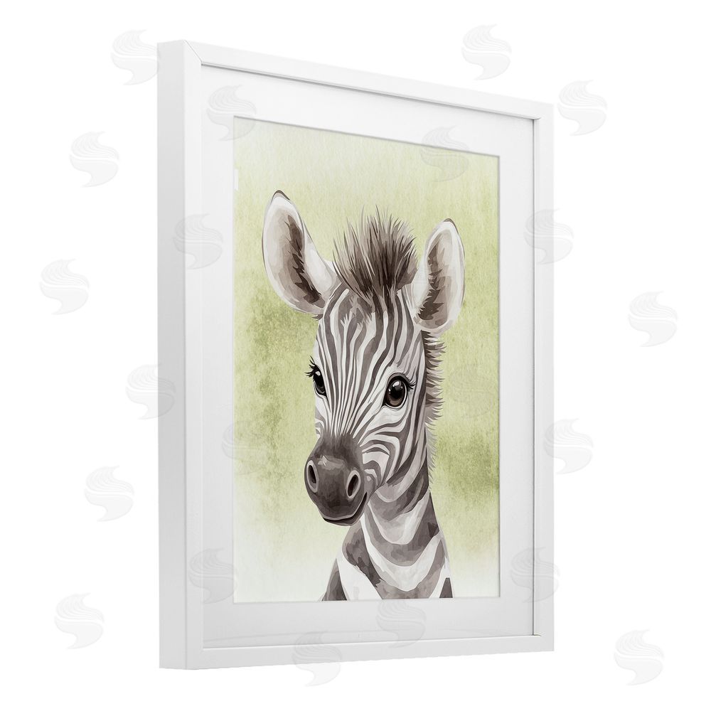 Christine Simpson Art Jungle Friends Baby Zebra White Framed Print Under Glass Wall Art