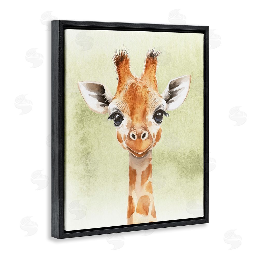Christine Simpson Art Jungle Friends Baby Giraffe Black Floating Frame Canvas Wall Art Print