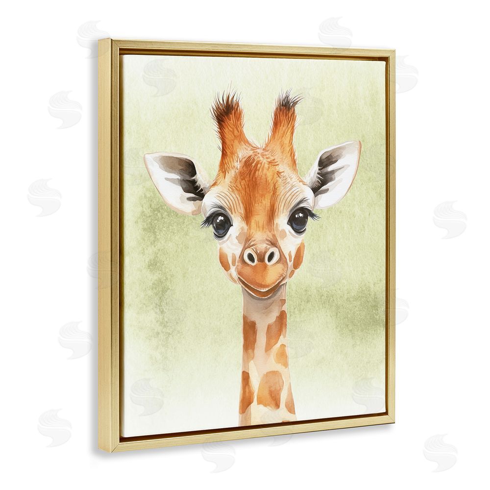 Christine Simpson Art Jungle Friends Baby Giraffe Gold Floating Frame Canvas Wall Art Print