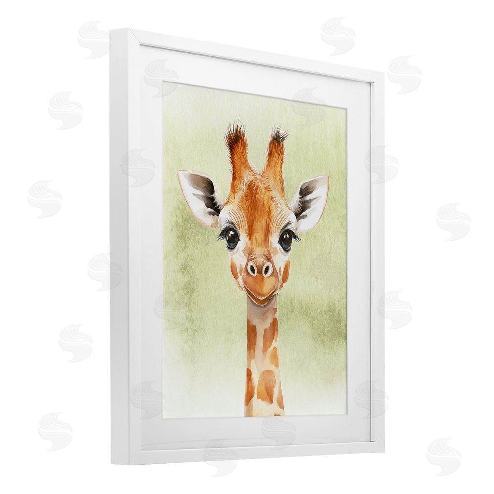 Christine Simpson Art Jungle Friends Baby Giraffe White Framed Print Under Glass Wall Art