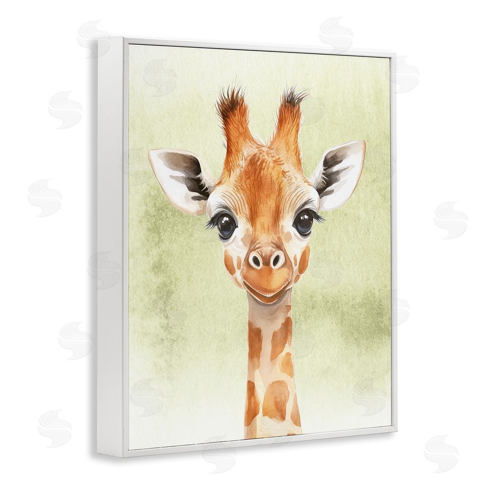 Christine Simpson Art Jungle Friends Baby Giraffe White Framed Giclee Wall Art Print