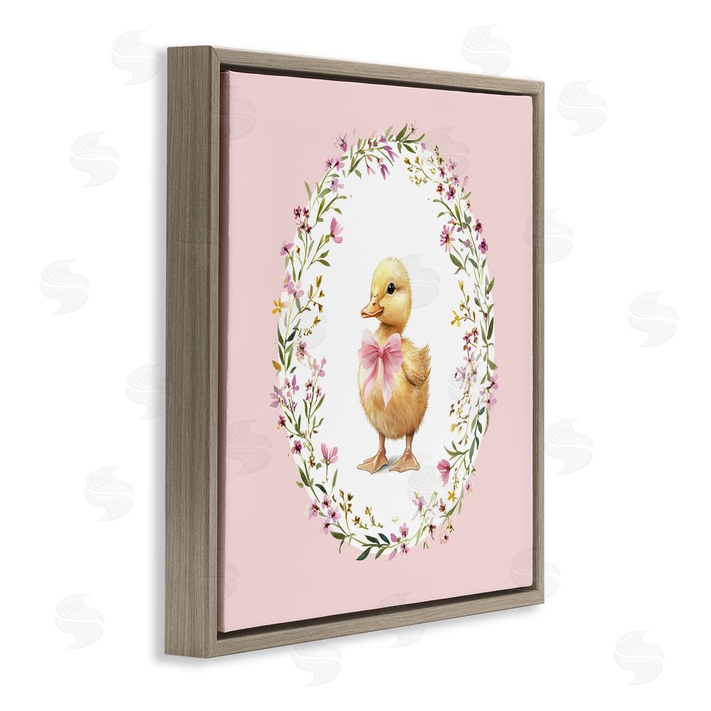 Christine Simpson Art Blush Pink Duckling Brown Floating Frame Canvas Wall Art Print