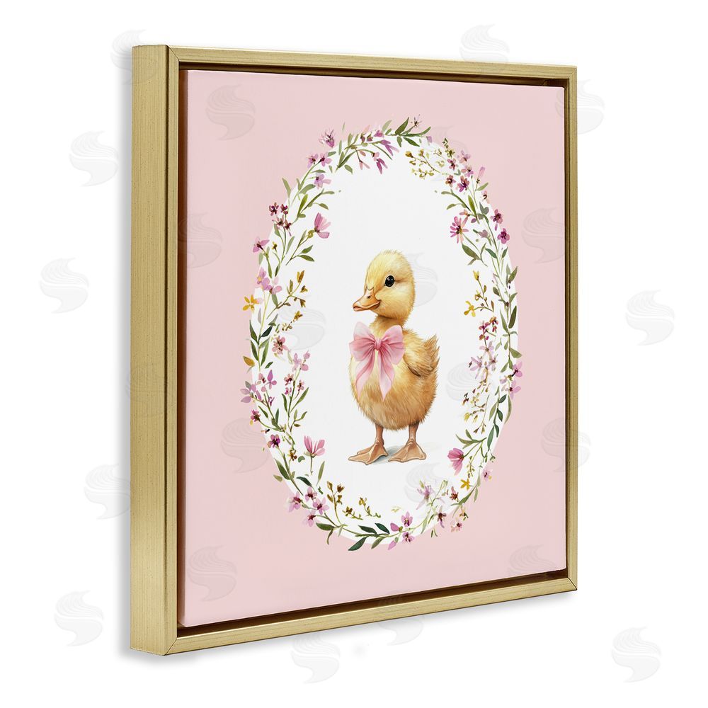 Christine Simpson Art Blush Pink Duckling Gold Floating Frame Canvas Wall Art Print