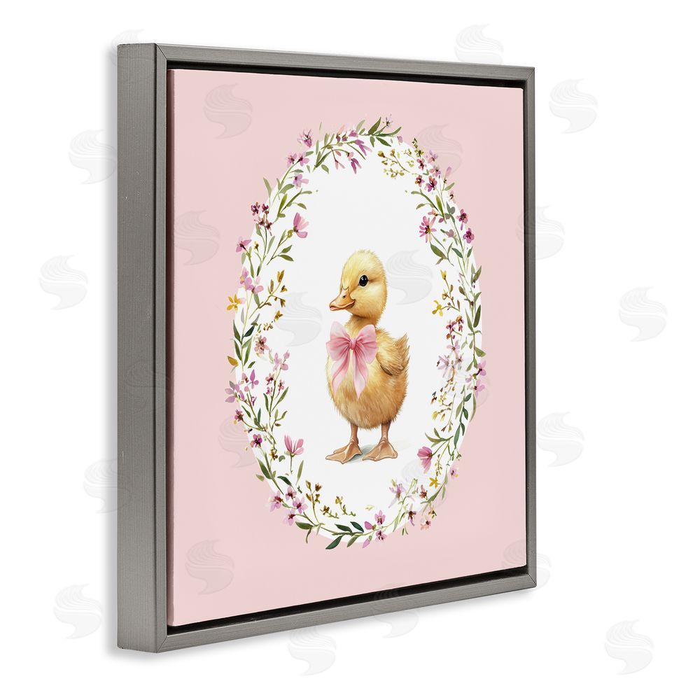 Christine Simpson Art Blush Pink Duckling Gray Floating Frame Canvas Wall Art Print
