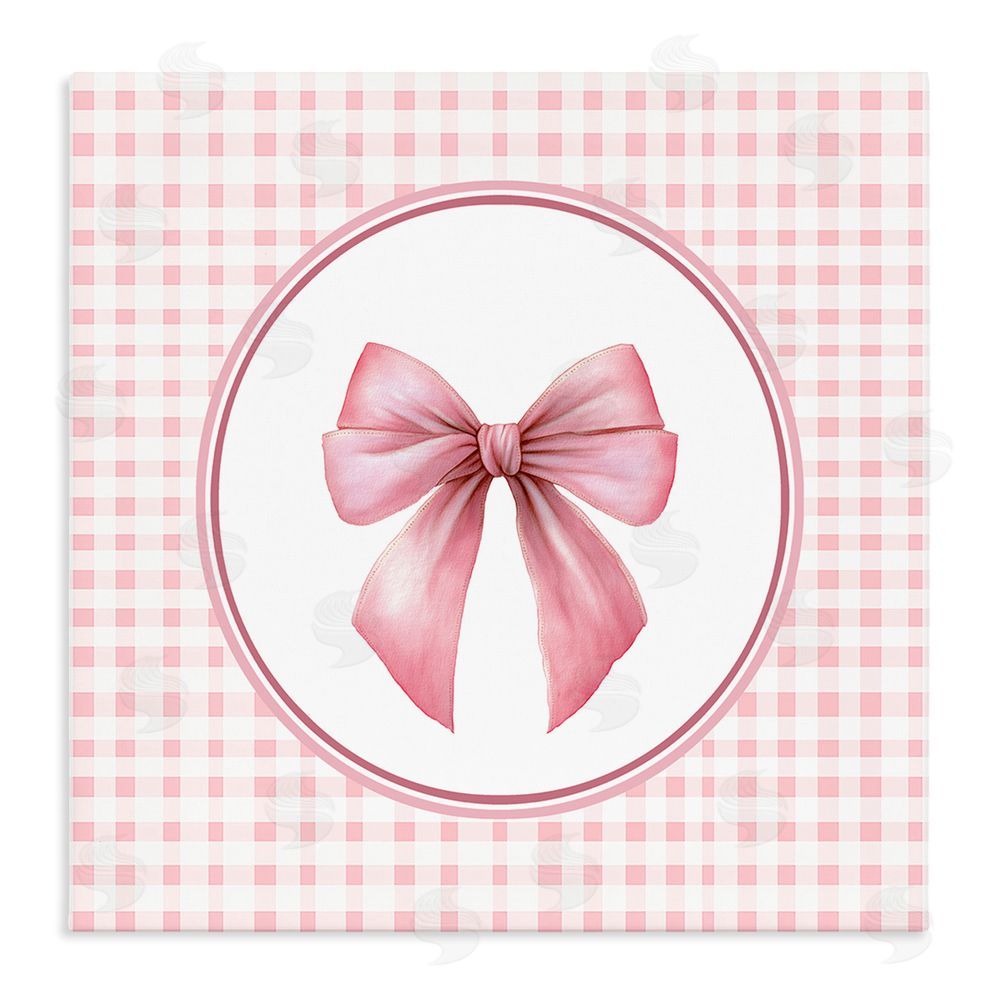 Christine Simpson Art Pink Bow with Circular Gingham Stretched Canvas Wall Art Print