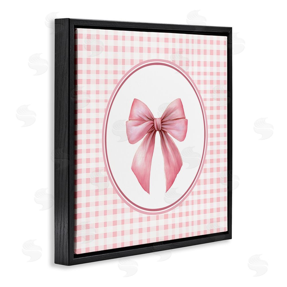 Christine Simpson Art Pink Bow with Circular Gingham Black Floating Frame Canvas Wall Art Print