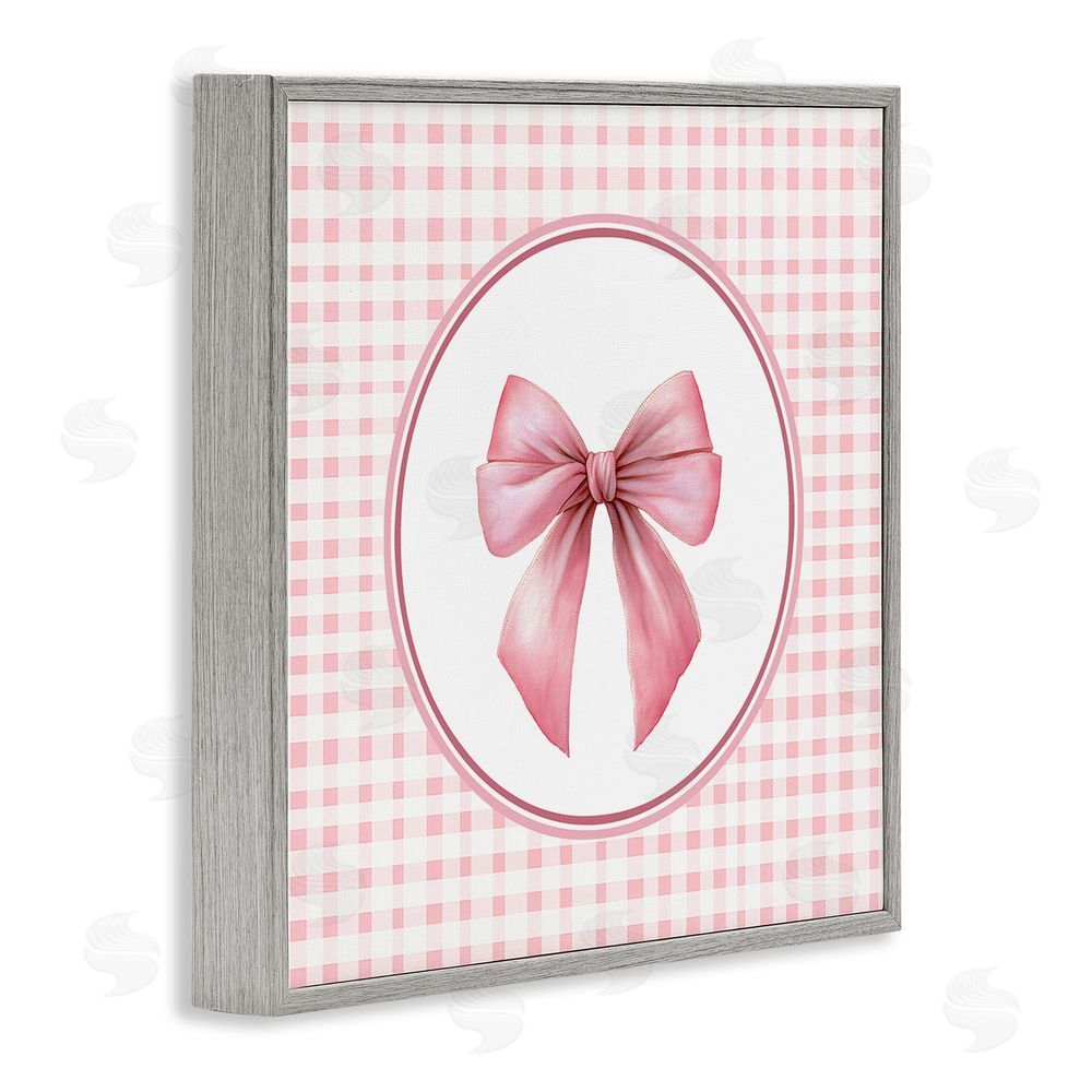 Christine Simpson Art Pink Bow with Circular Gingham Gray Framed Giclee Wall Art Print