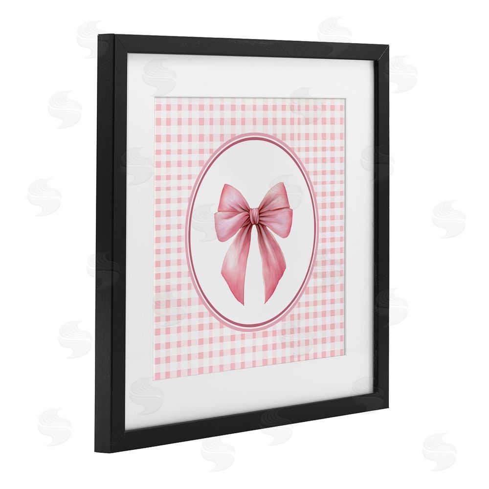 Christine Simpson Art Pink Bow with Circular Gingham Black Framed Print Under Glass Wall Art