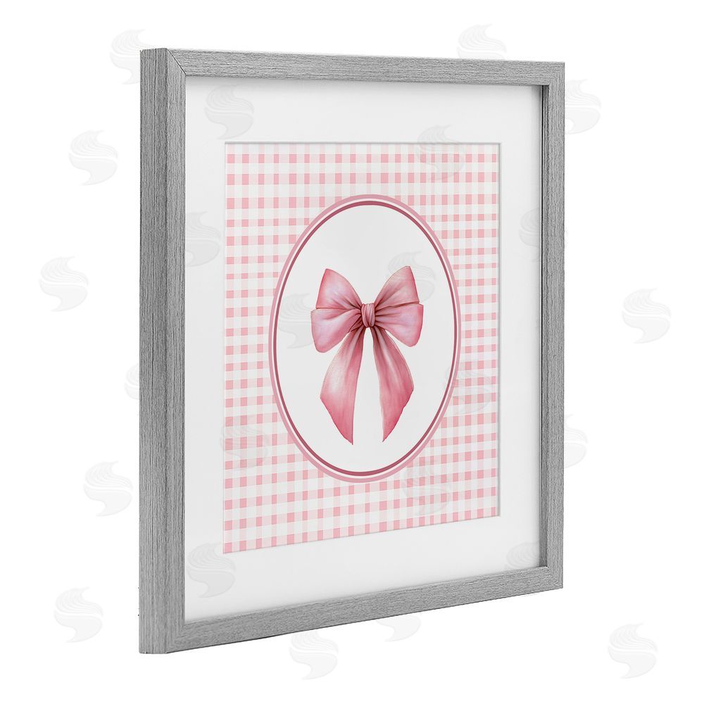 Christine Simpson Art Pink Bow with Circular Gingham Gray Framed Print Under Glass Wall Art