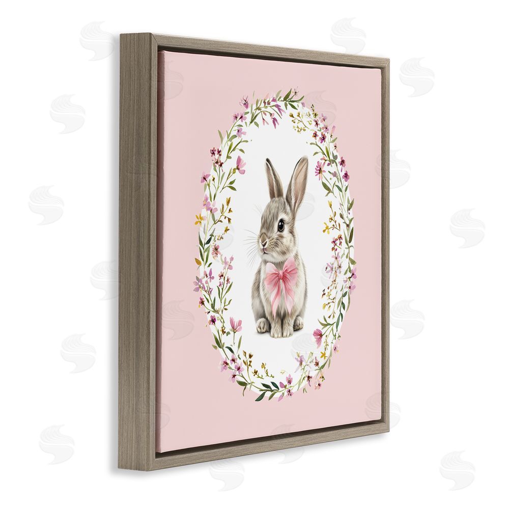 Christine Simpson Art Blush Pink Bunny Brown Floating Frame Canvas Wall Art Print