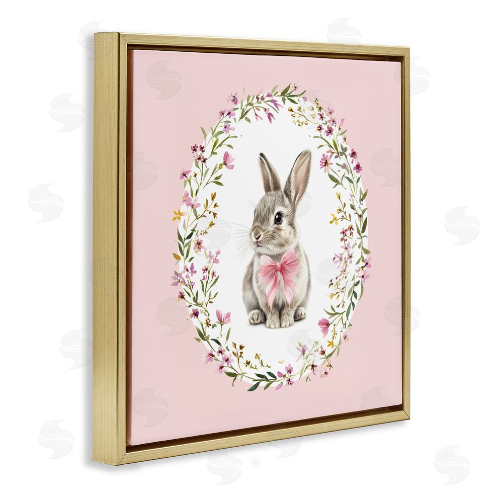 Christine Simpson Art Blush Pink Bunny Gold Floating Frame Canvas Wall Art Print