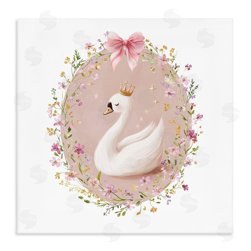 Christine Simpson Art Queen Swan with Florals Stretched Canvas Wall Art Print