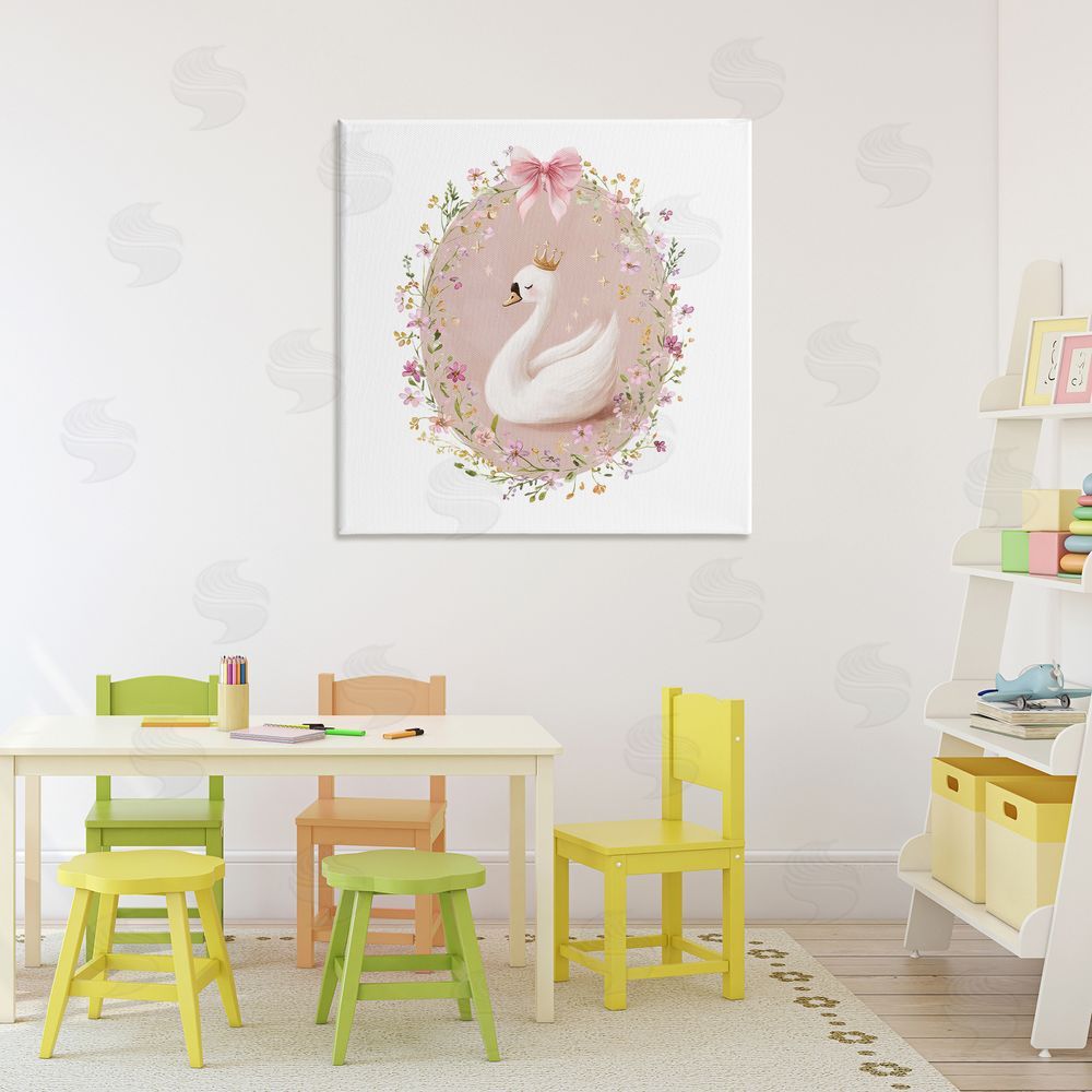 Christine Simpson Art Queen Swan with Florals Stretched Canvas Wall Art in Room