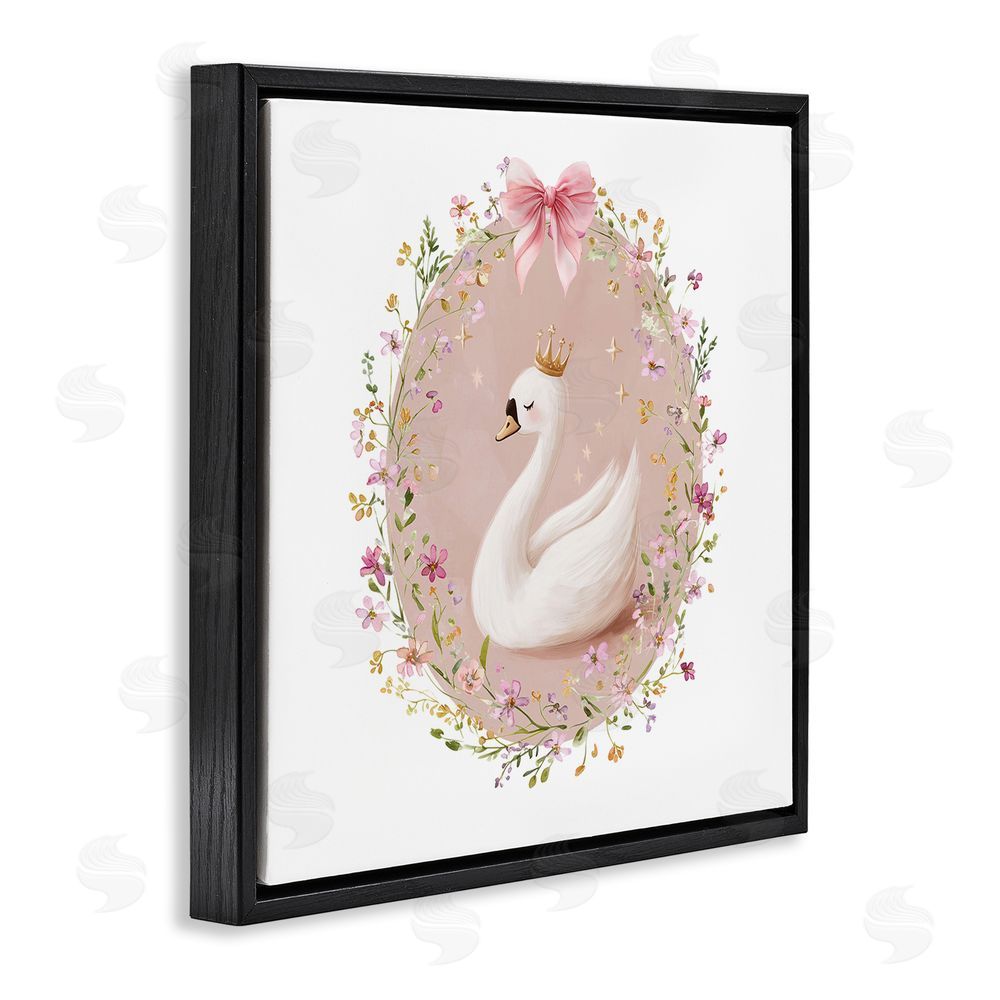 Christine Simpson Art Queen Swan with Florals Black Floating Frame Canvas Wall Art Print