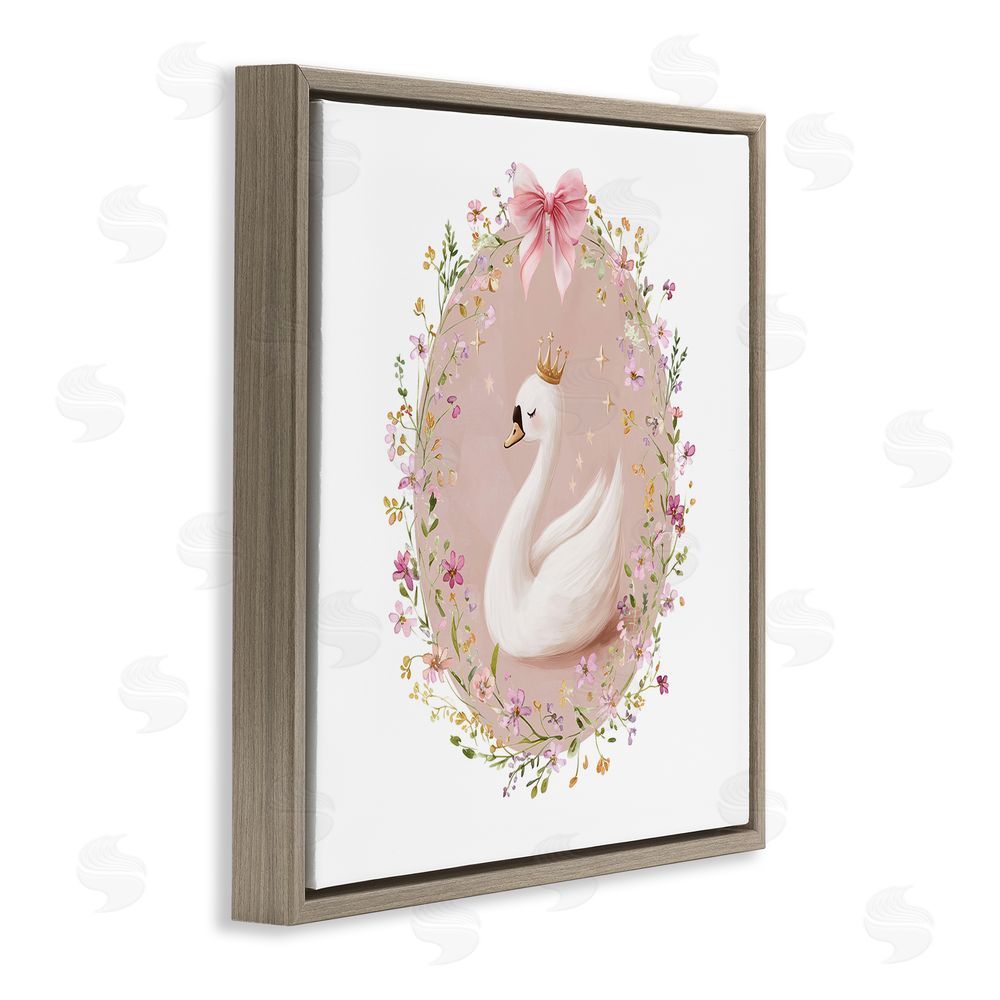 Christine Simpson Art Queen Swan with Florals Brown Floating Frame Canvas Wall Art Print