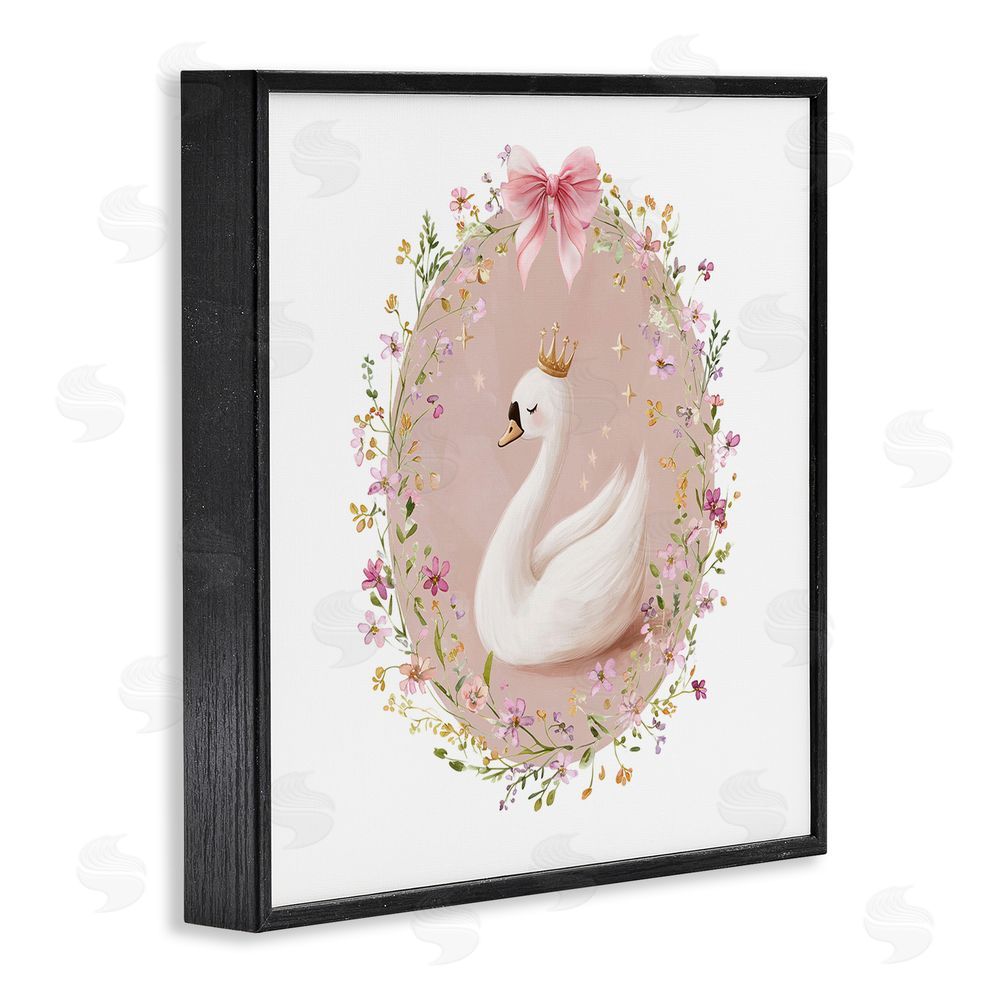 Christine Simpson Art Queen Swan with Florals Black Framed Giclee Wall Art Print