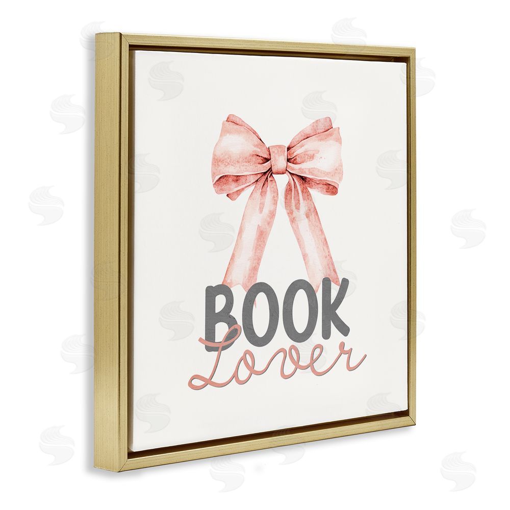 Kim Allen Book Lover Pink Bow Gold Floating Frame Canvas Wall Art Print