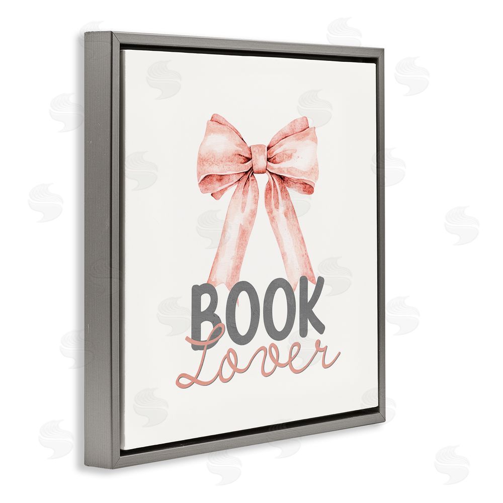 Kim Allen Book Lover Pink Bow Gray Floating Frame Canvas Wall Art Print