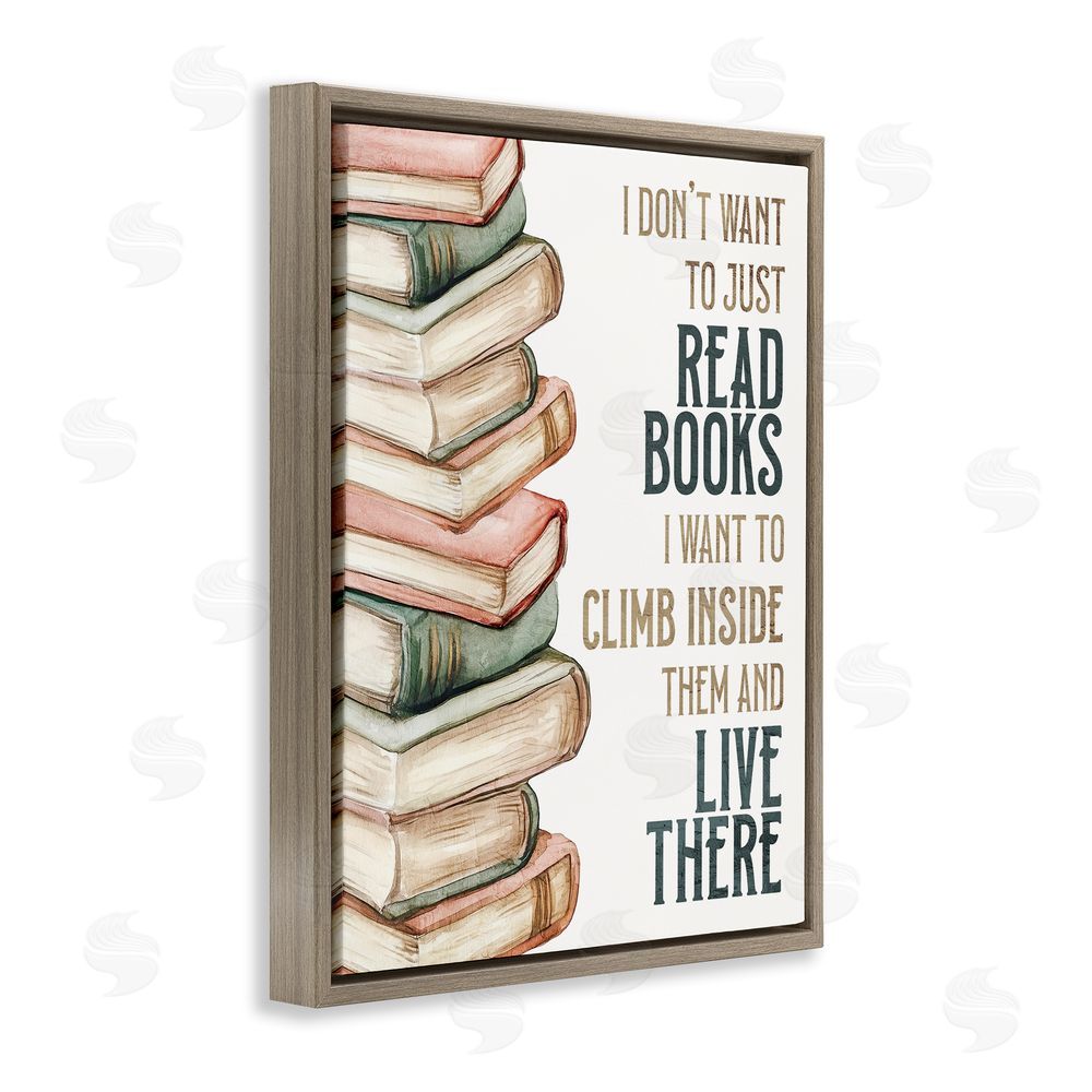 Kim Allen Climb Inside Books & Live There Brown Floating Frame Canvas Wall Art Print