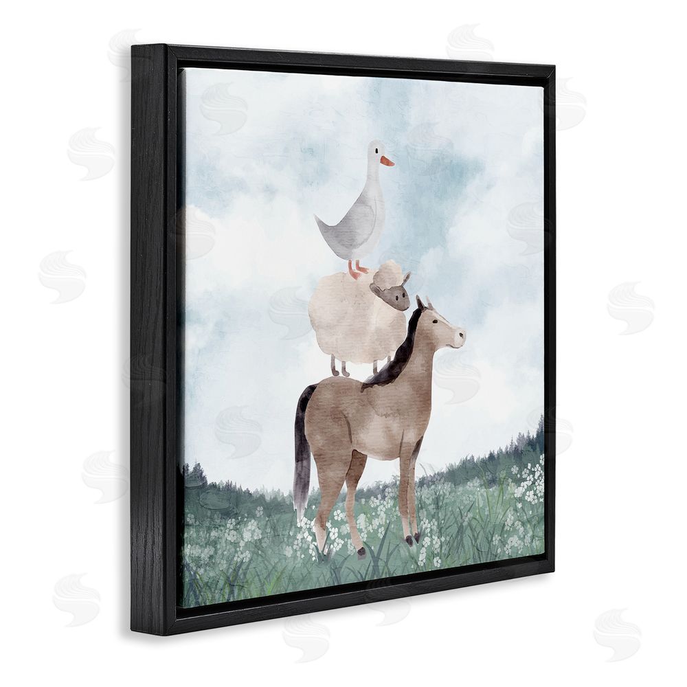 Kim Allen Muted Blue Sky Farm Black Floating Frame Canvas Wall Art Print