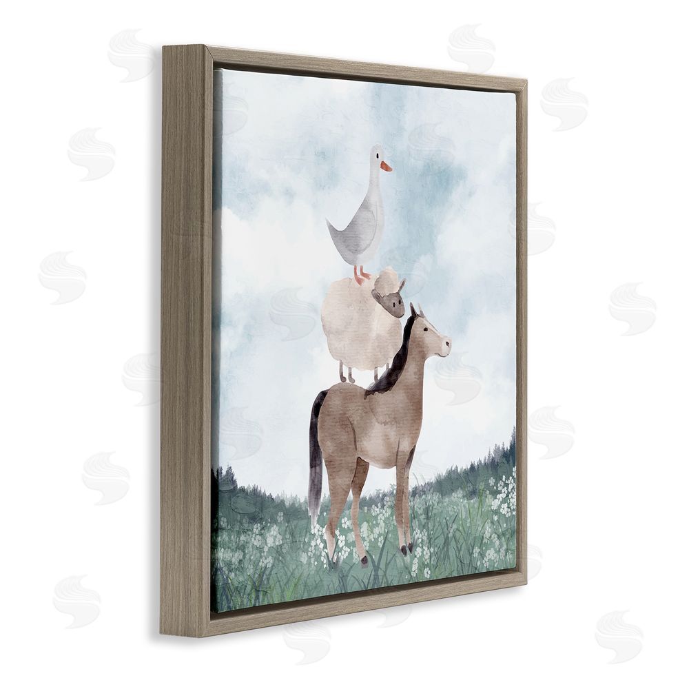Kim Allen Muted Blue Sky Farm Brown Floating Frame Canvas Wall Art Print