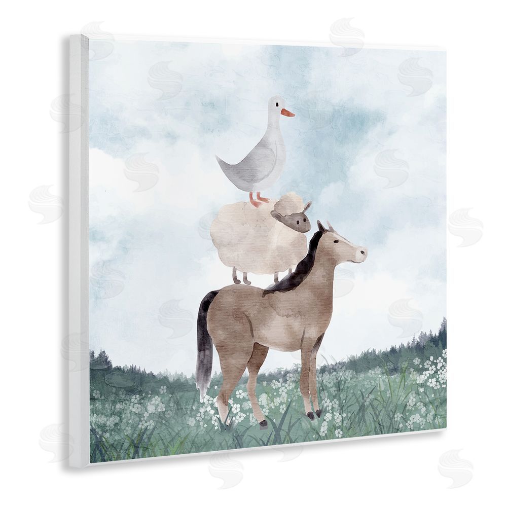 Kim Allen Muted Blue Sky Farm Wooden Wall Plaque Art Print