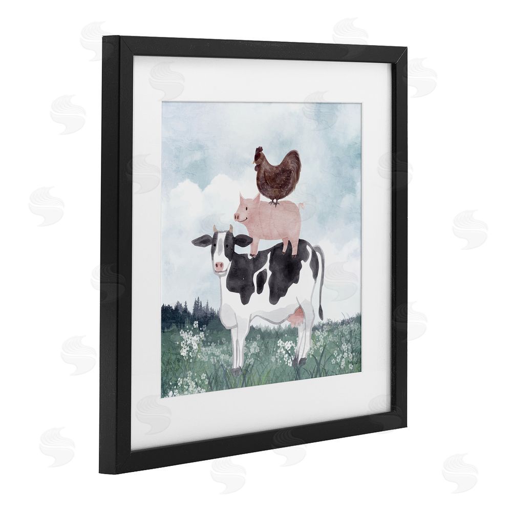 Kim Allen Muted Stacked Farm Animals Black Framed Print Under Glass Wall Art