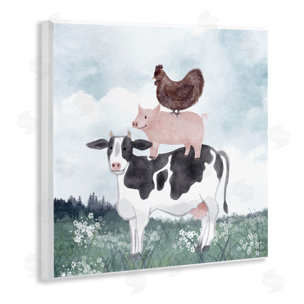 Kim Allen Muted Stacked Farm Animals Wooden Wall Plaque Art Print